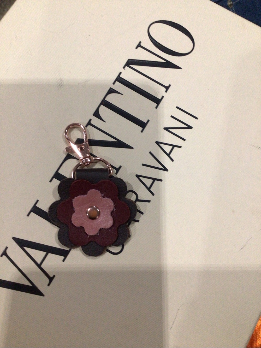 Floral Leather purse charm with Rose Gold Swivel Hook